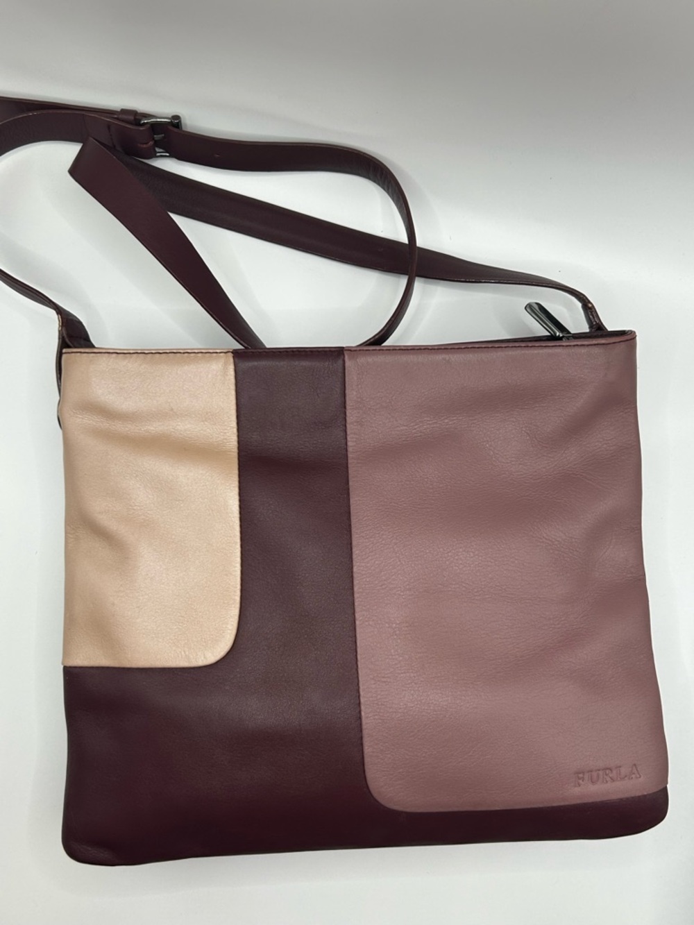 Furla Colorblock Leather Crossbody in Mauve, Burgundy & Cream